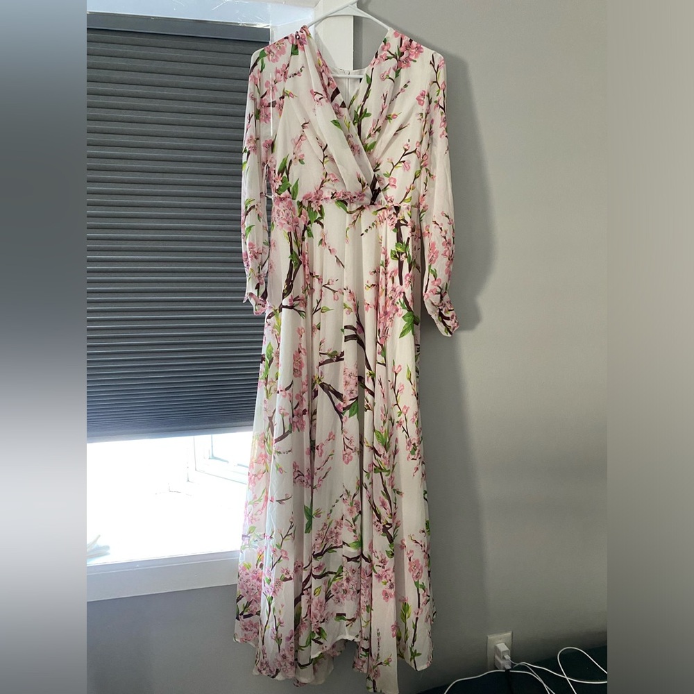 Pink and White Long Floral Dress